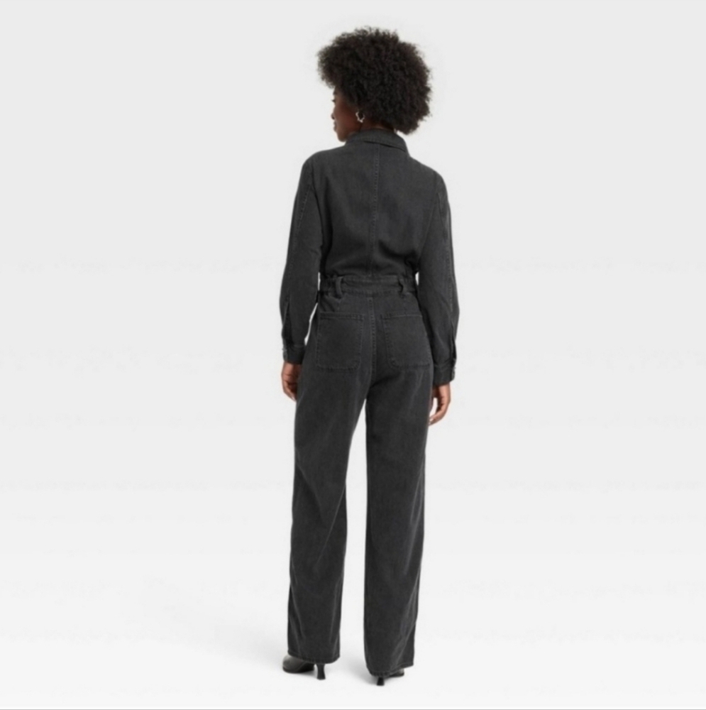 Woman's Long Sleeve Denim Jumpsuit - Universal Threads Black 4 - Picture 2 of 16